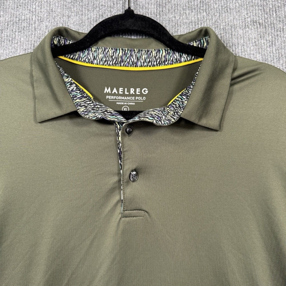 Maelreg Performance Golf Polo Shirt Mens XL Olive Green Stretch Moisture Wick - Picture 2 of 7